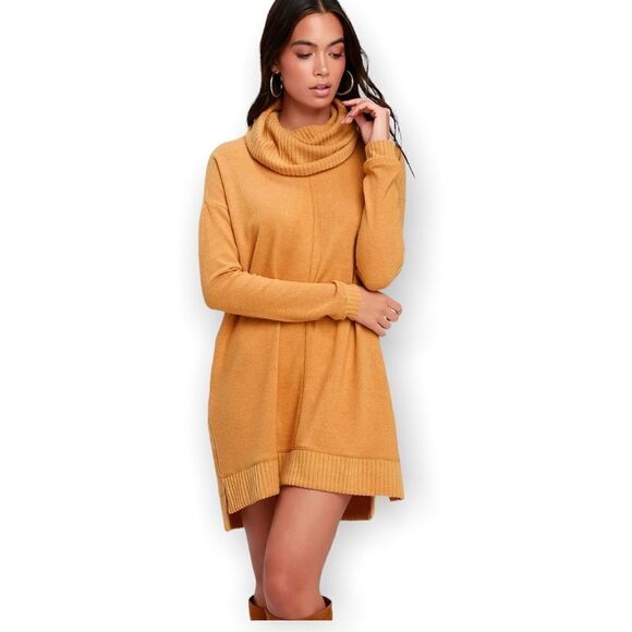 NWT Autumn Daze Camel Cowl Neck Long Sleeve Sweater Dress - Picture 1 of 6